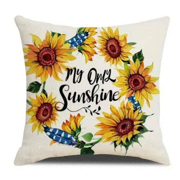 NEW FARMHOUSE FLORAL SUNFLOWER "MY ONLY SUNSHINE" LINEN BLEND PILLOW COVER 17.7" - Picture 1 of 3